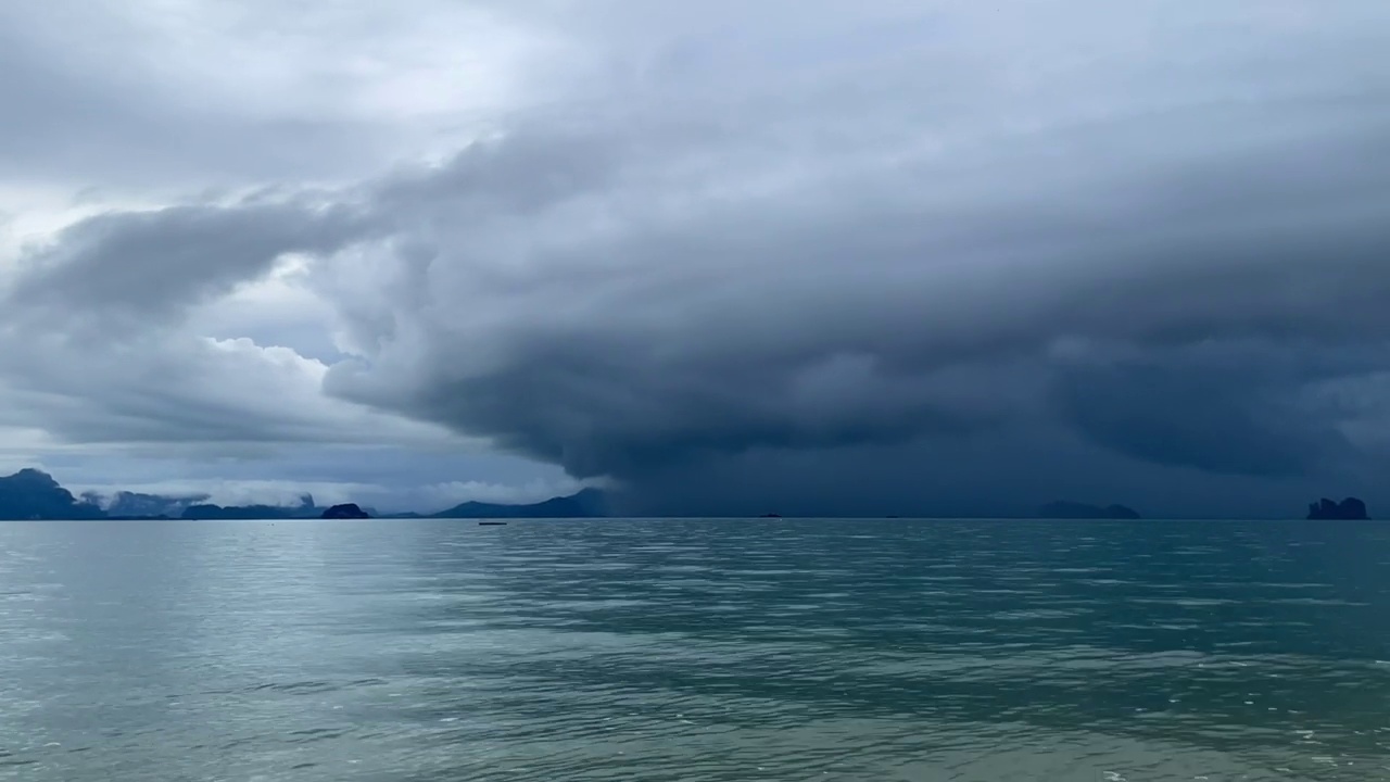 海上风暴云和雨的时间流逝。戏剧性的天空。在黑暗的暴风雨多云的照明视频素材