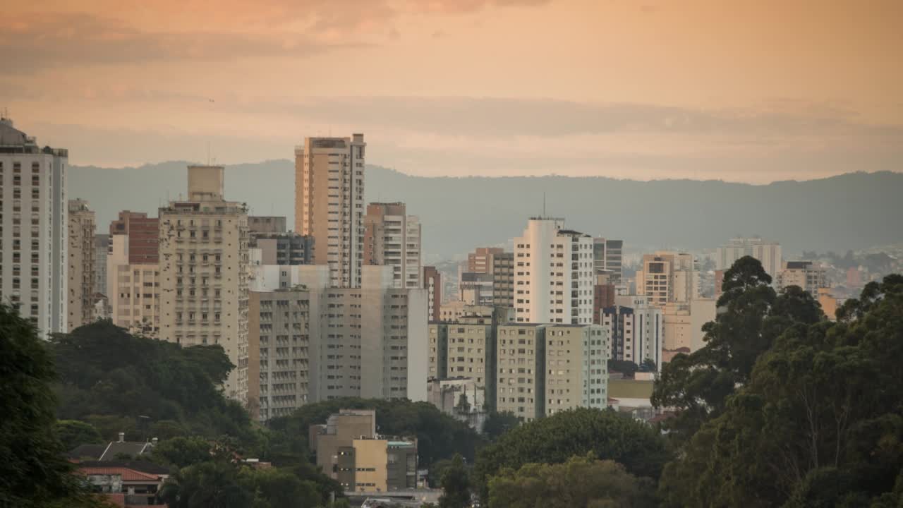 São保罗建筑城市景观的时间流逝的日落视频素材