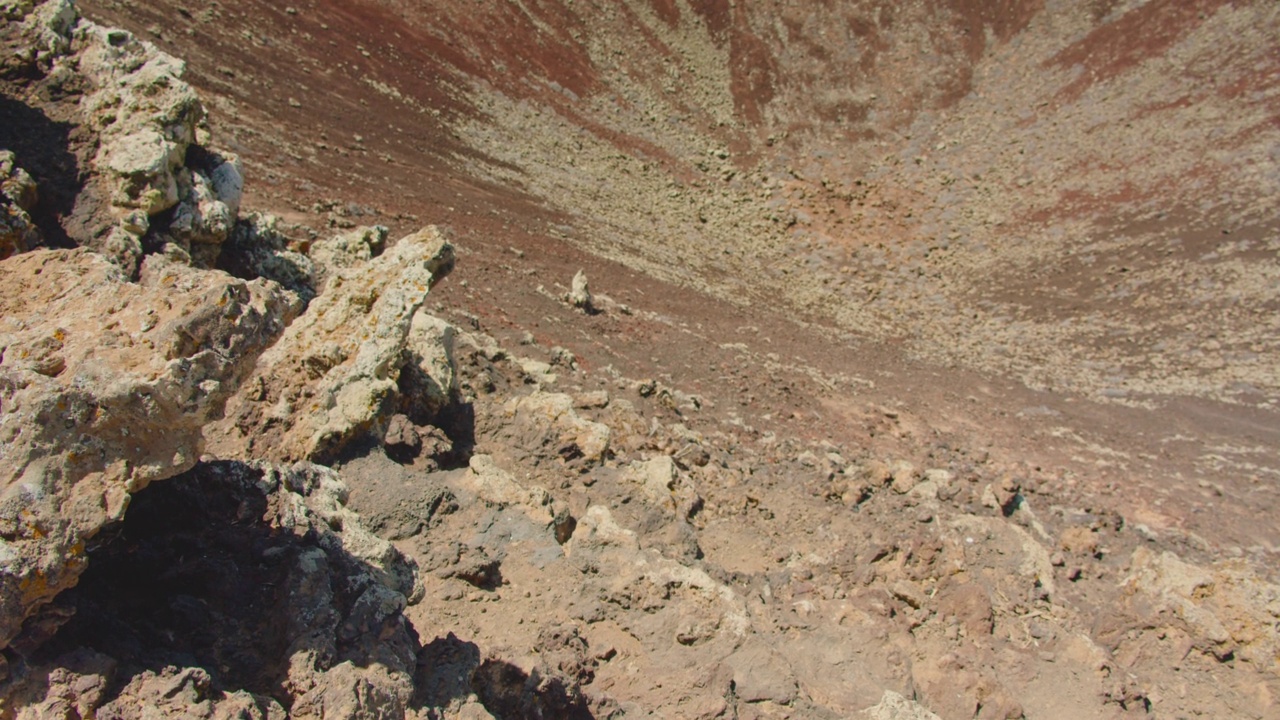 古休眠火山蒙大拿罗哈，富埃特文图拉，金丝雀。特写，慢动作。无生命的沙漠自然景观。硬化的熔岩在斜坡上流动。视频素材