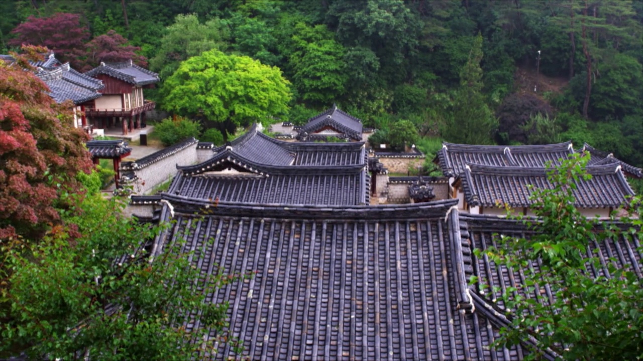 下雨天的道山书院/韩国庆北道安东市视频素材