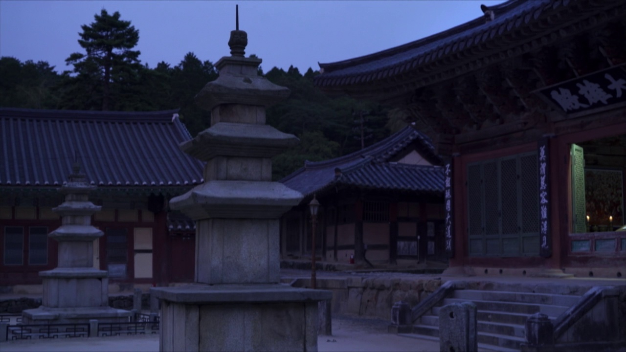 韩国全罗南道顺天市曹溪山仙庵寺大雄殿和石塔视频素材