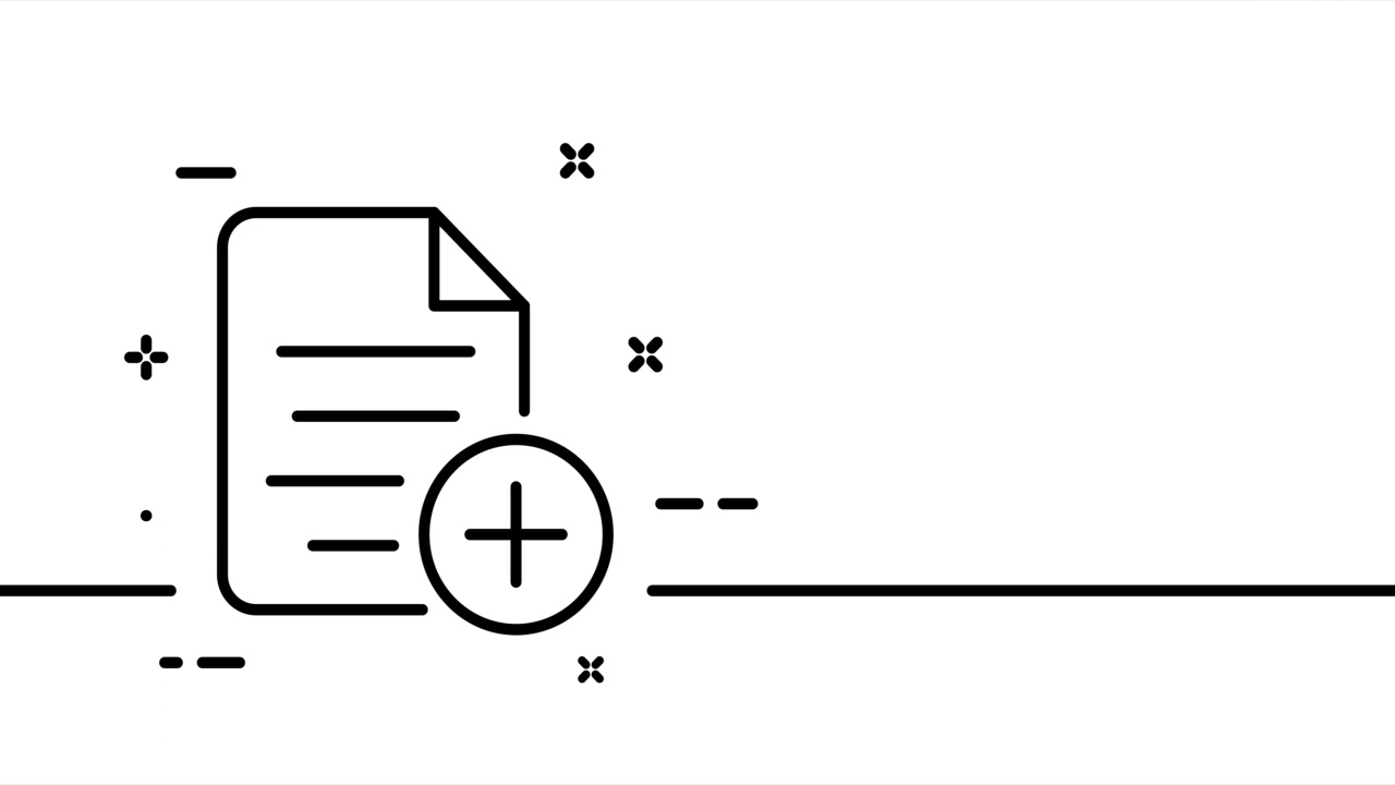 文件优先。添加新的信息，文本文件，pdf文件，私人，书，注意。数据集的概念。一条线绘制动画。运动设计。动画技术的标志。视频4 k视频素材