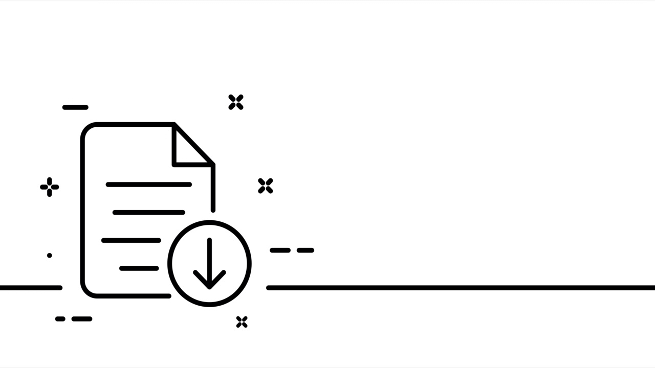 文件与箭头。下载信息，文本文件，pdf文件，私人，书籍，笔记，加载。数据集的概念。一条线绘制动画。运动设计。动画技术的标志。视频4 k视频素材