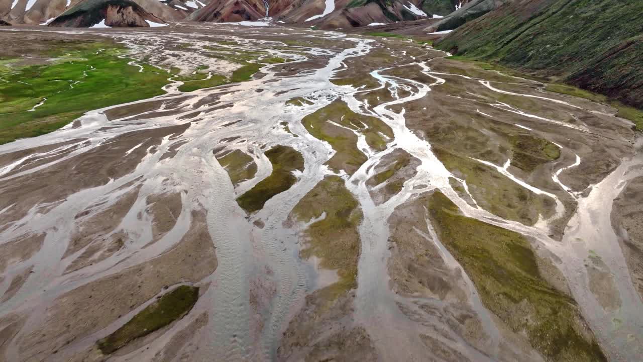 自然河流曲线纹理的鸟瞰图视频素材