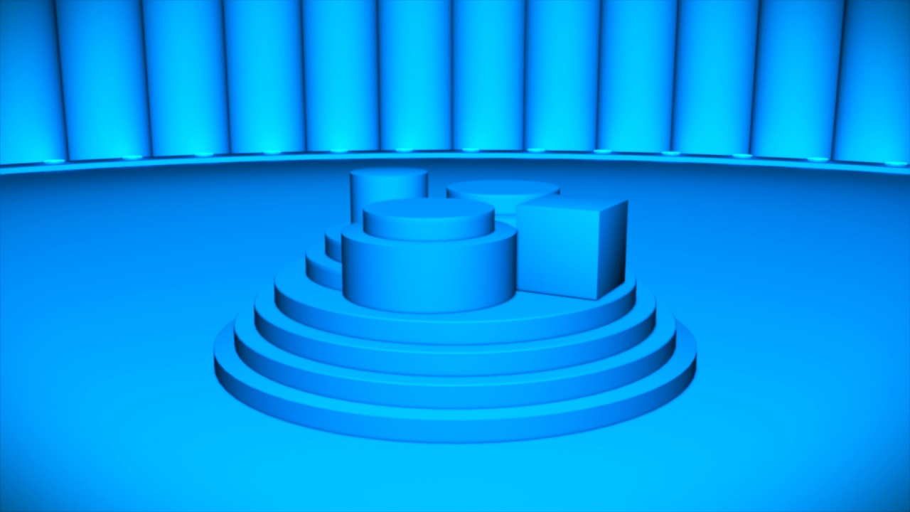 广播旋转缩放高科技唱歌跳舞舞台，蓝色，活动，3D, 4K视频素材画面1
