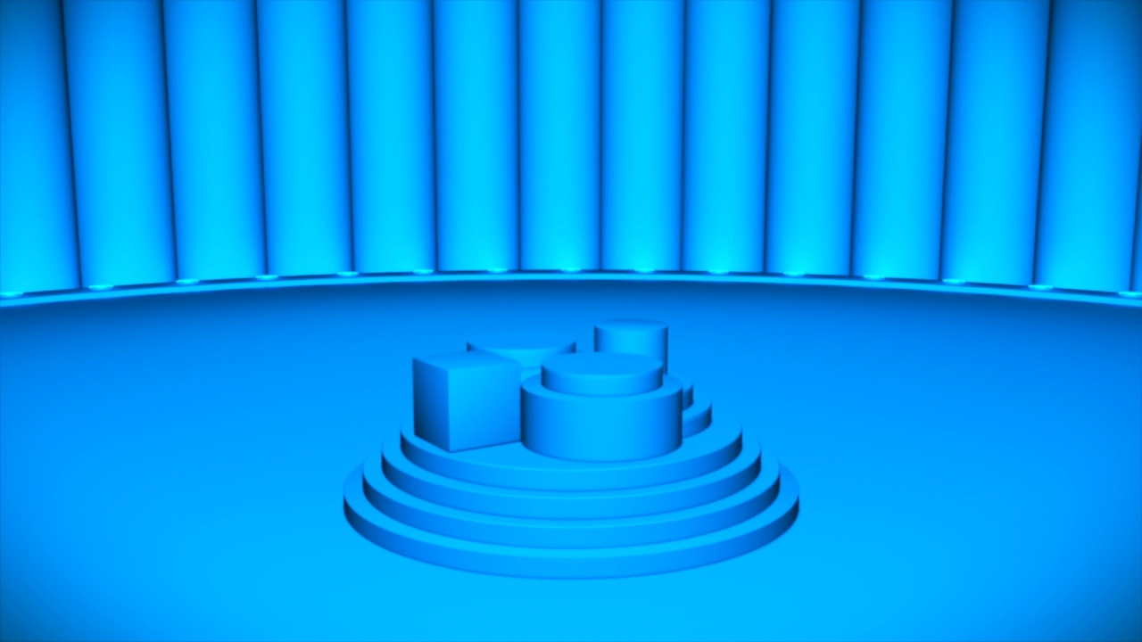 广播旋转缩放高科技唱歌跳舞舞台，蓝色，活动，3D, 4K视频素材画面4