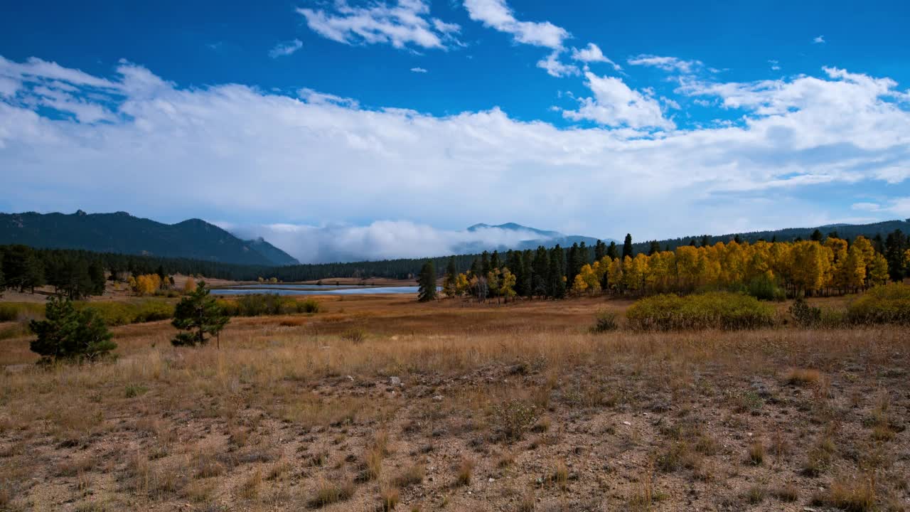 在多云的天空下，国家公园美丽的山景——科罗拉多州落基山国家公园视频素材