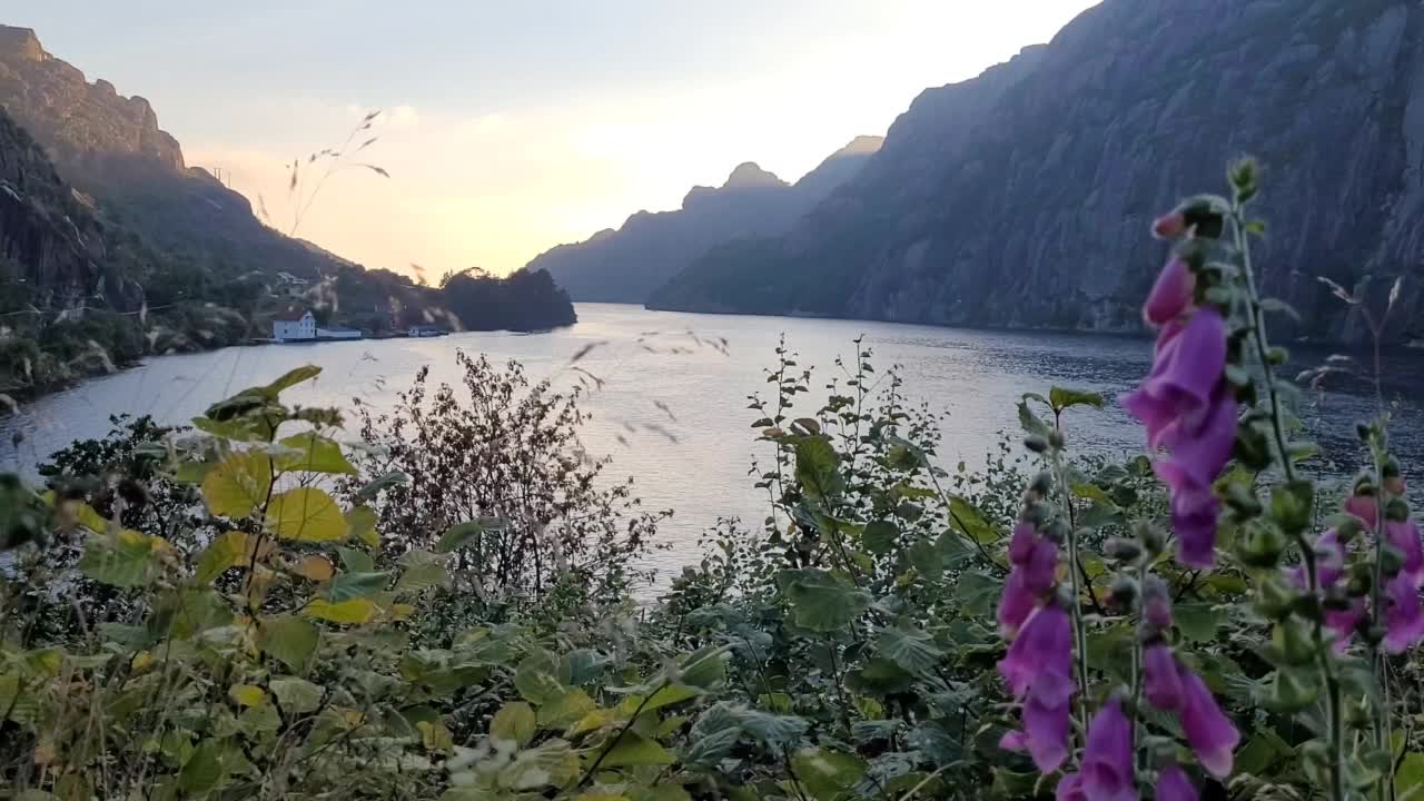 安纳塞拉的风景很美，有多岩石的小山和一个有鲜花的湖视频素材