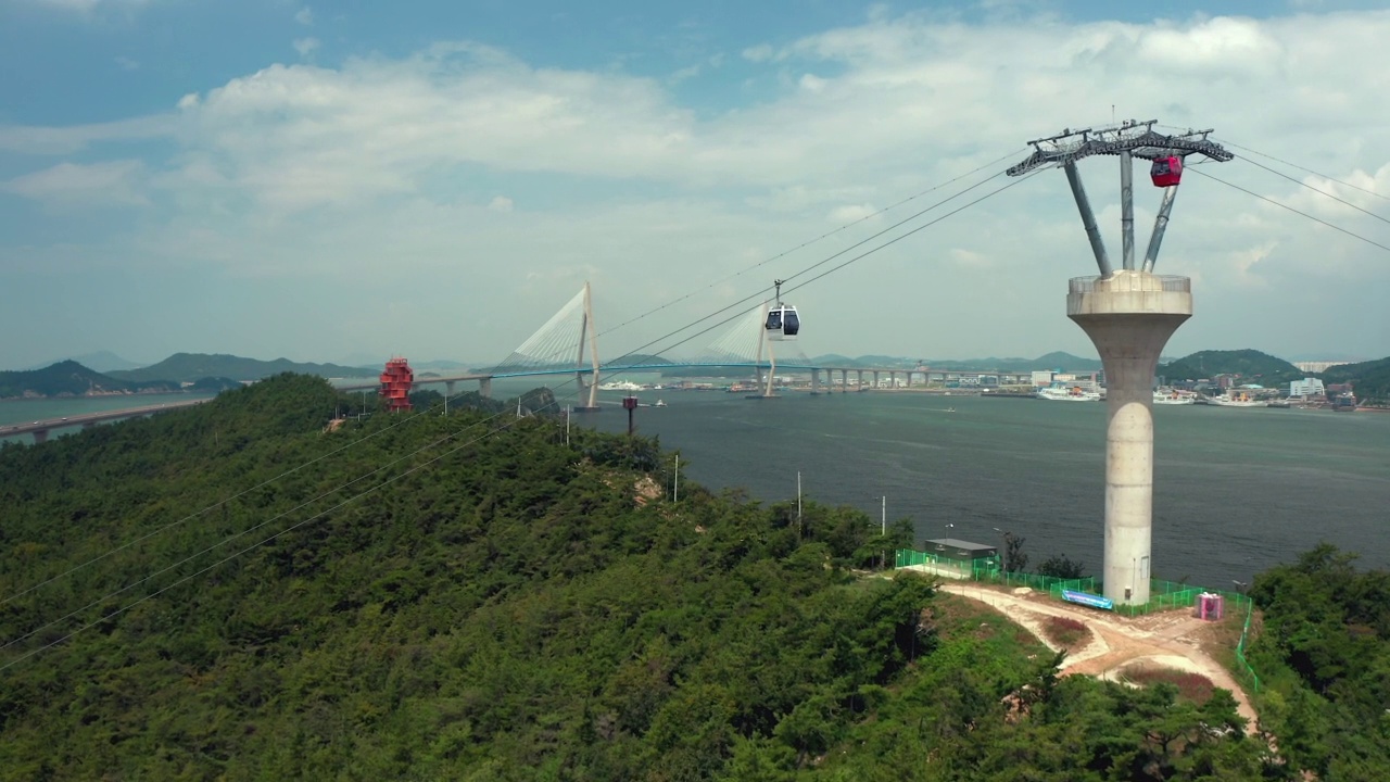 韩国全罗南道木浦市，高沙岛观景台附近的海景，木浦大桥和缆车视频素材