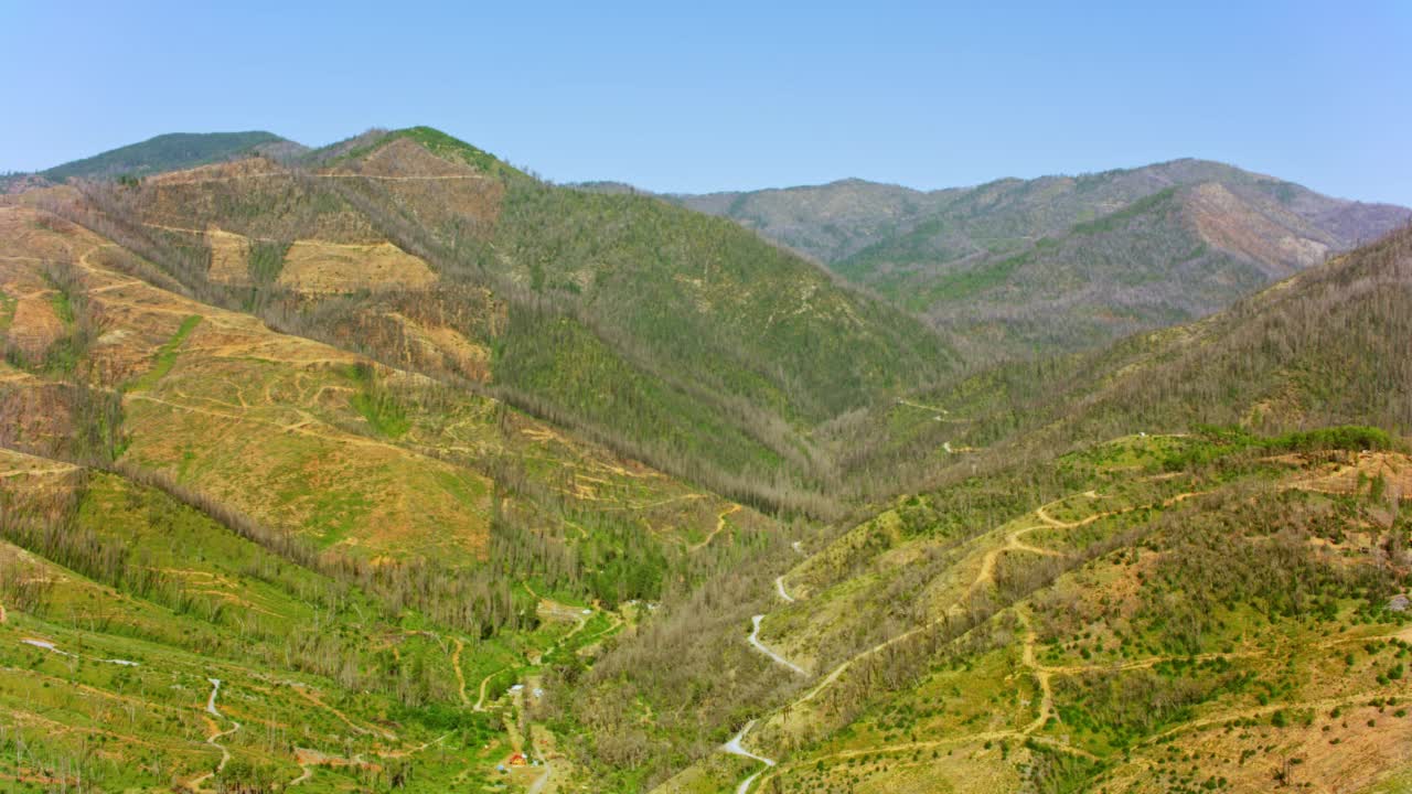 在阳光明媚的美国加利福尼亚州，通往山上的空中公路视频素材