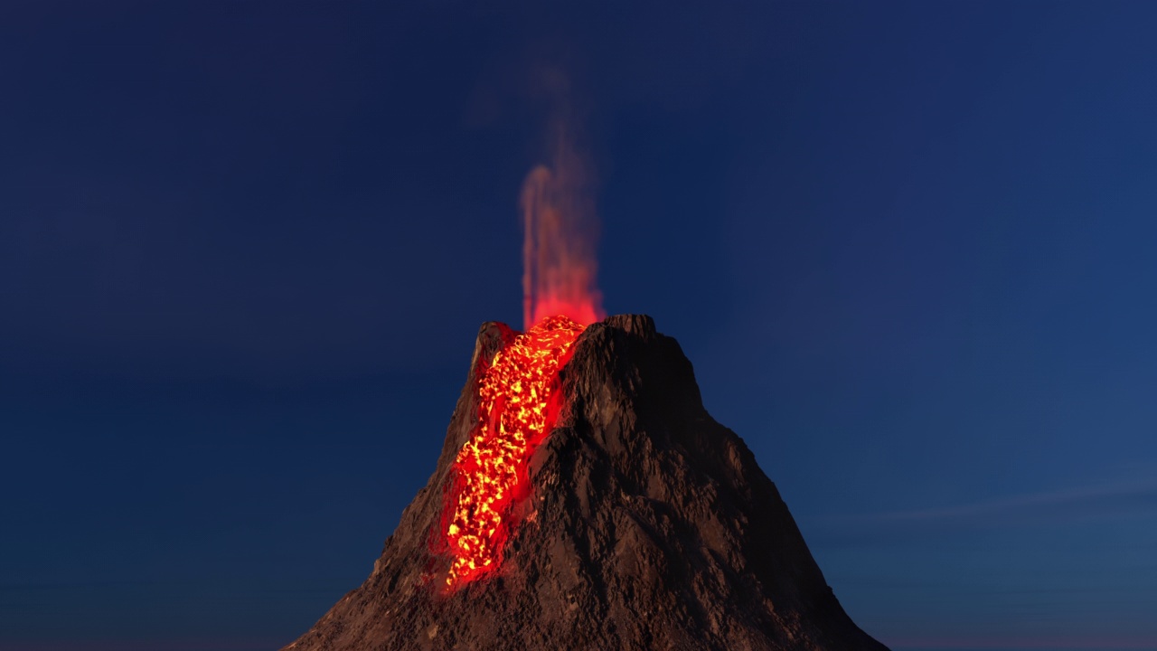 火山熔岩岩浆从山顶爆发的动画。视频素材