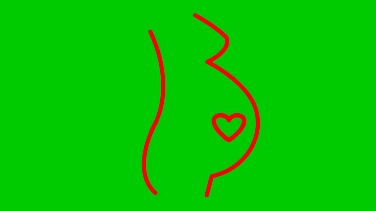 动画红线怀着怀着宝宝的心。循环播放的心跳视频。怀孕，母性的概念。矢量插图孤立在绿色背景上。视频素材画面2