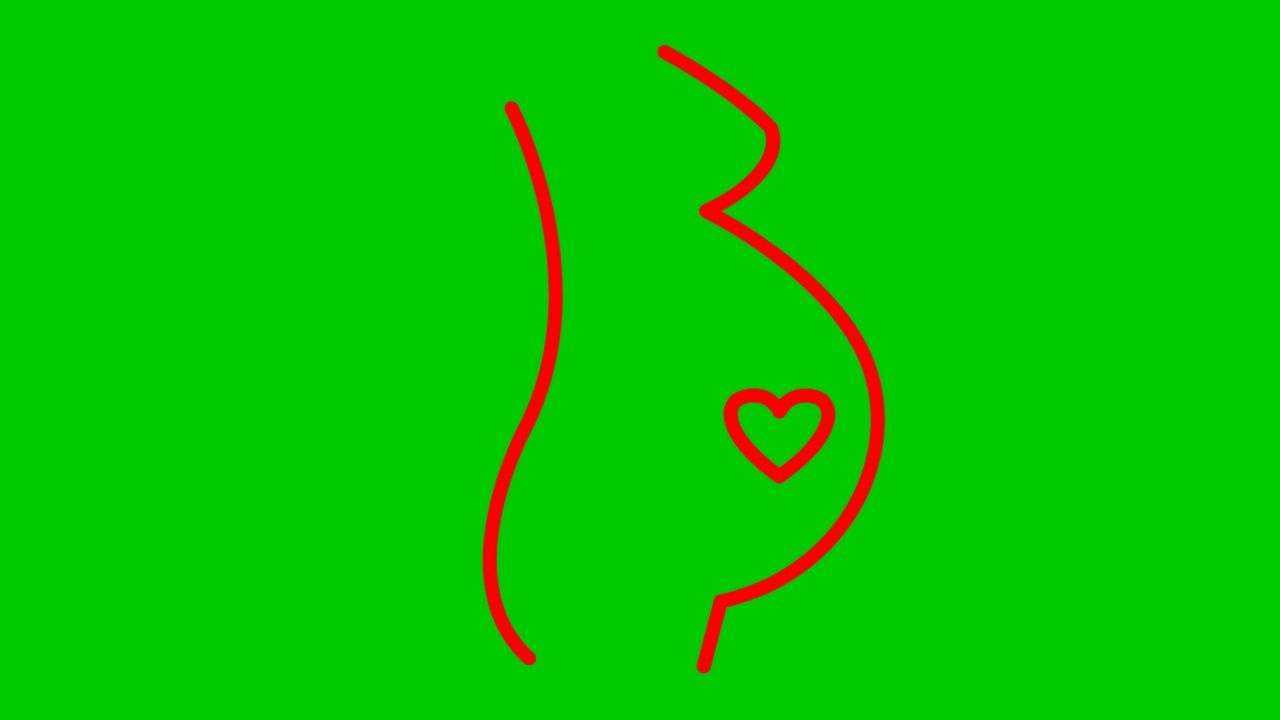 动画红线怀着怀着宝宝的心。循环播放的心跳视频。怀孕，母性的概念。矢量插图孤立在绿色背景上。视频素材画面4
