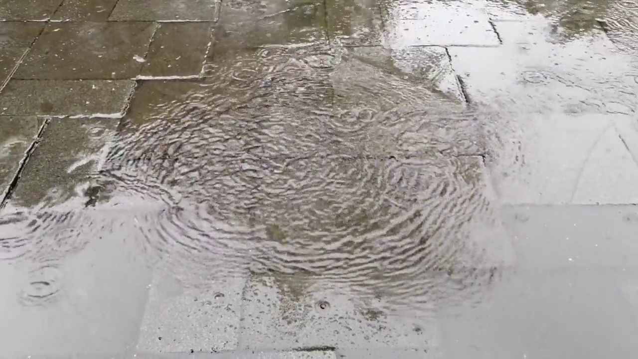 雨水滴入街道上的水坑视频下载