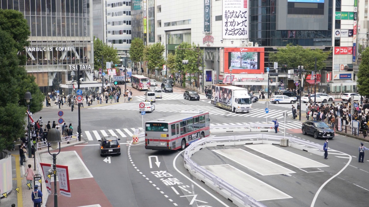 日本东京涩谷十字路口的鸟瞰图。视频素材