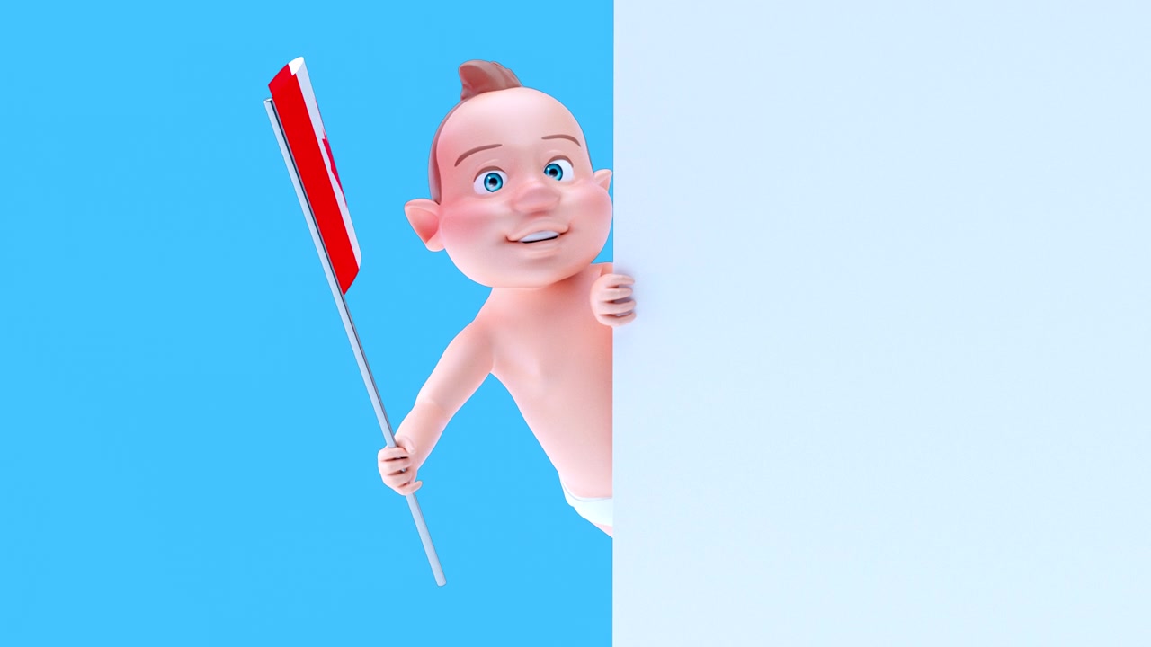 有趣的3D卡通宝宝和加拿大的旗帜(包括alpha频道)视频素材画面3