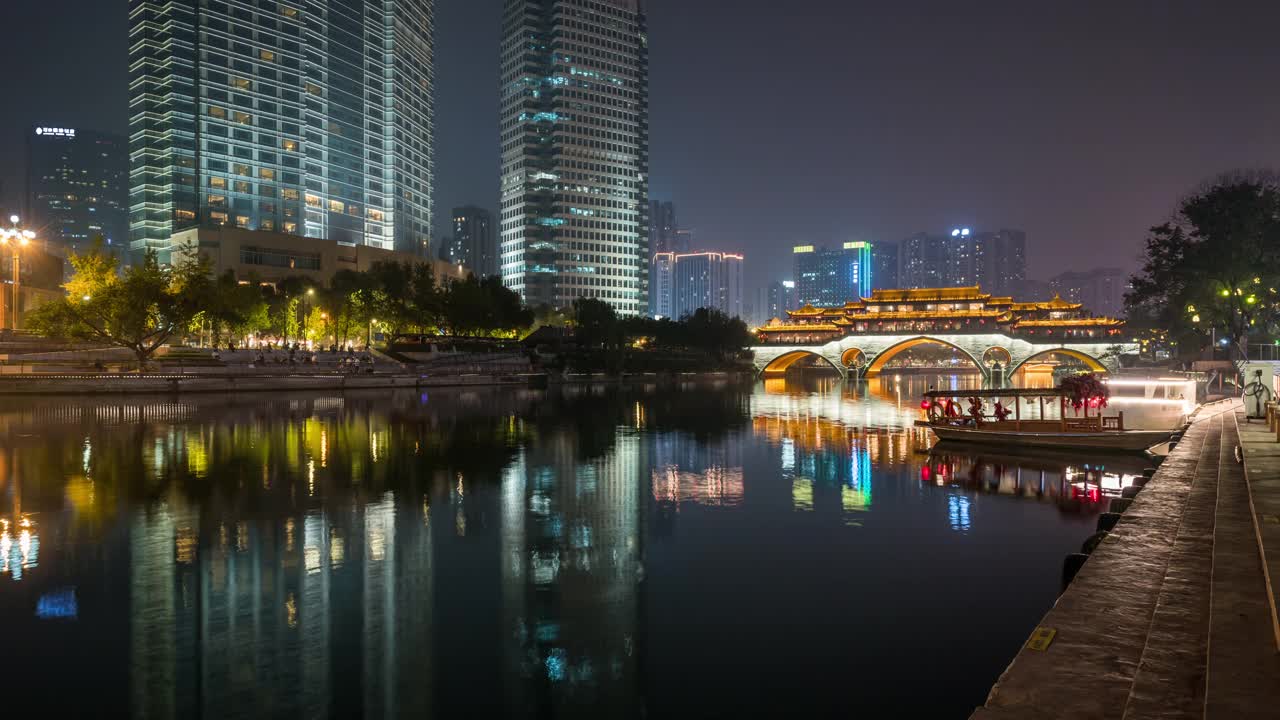 成都安顺桥和锦江的夜间时间视频下载