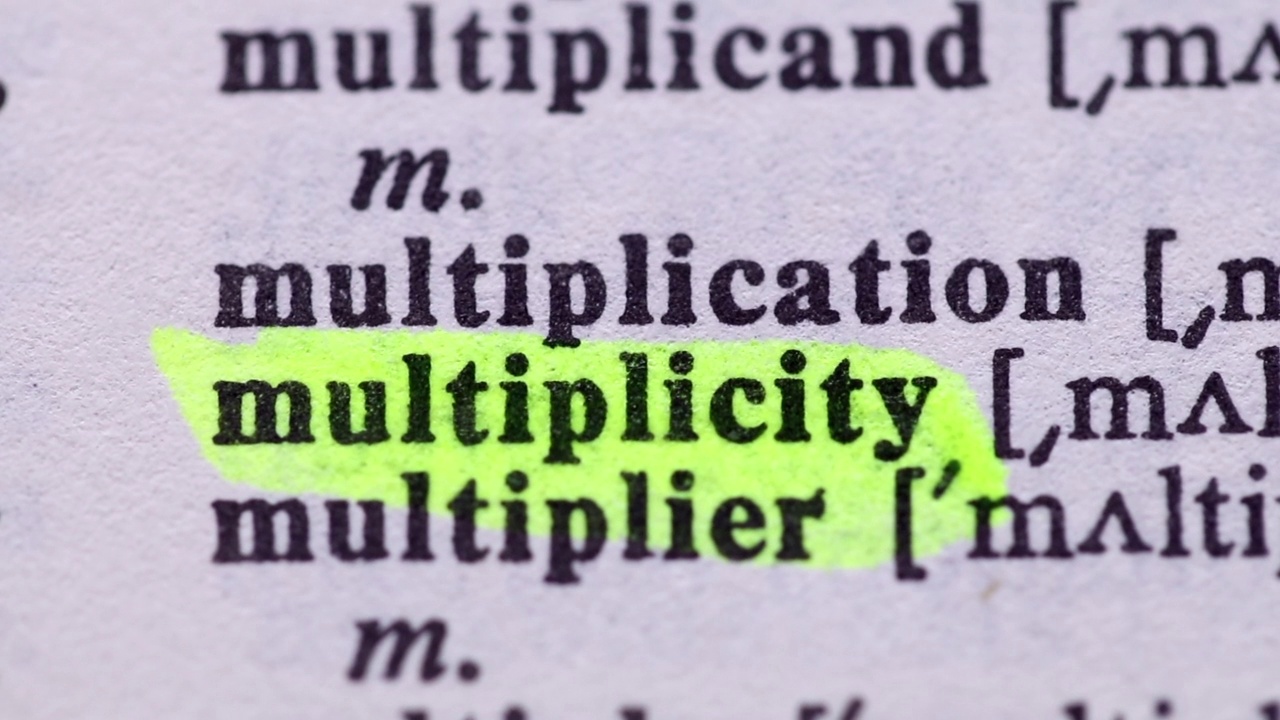 突出显示单词MULTIPLICITY的定义。传达多重性的含义视频素材