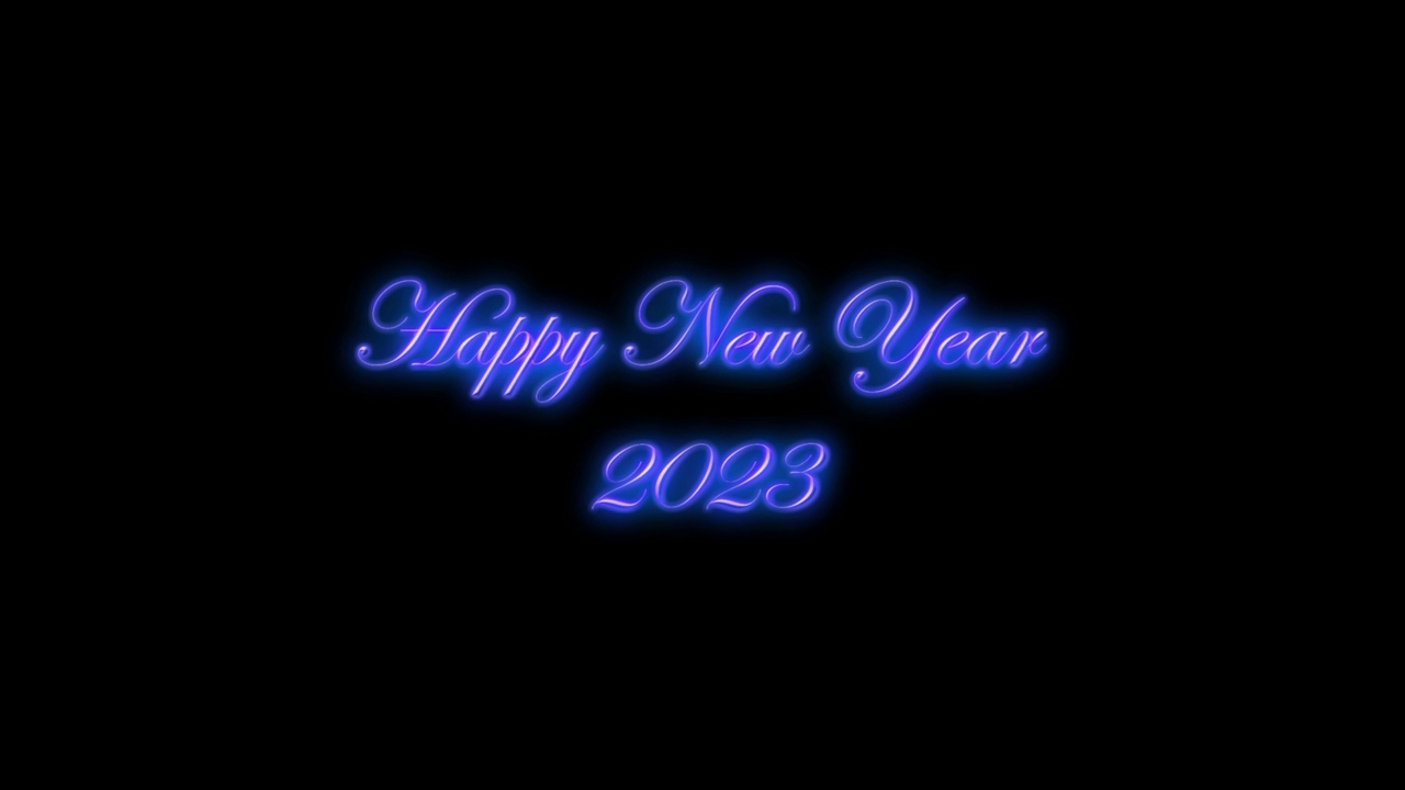 2023年新年快乐文字蓝色烟花显示爆炸4K。贺卡，庆祝活动，派对邀请，日历，礼物，事件，消息，假期，祝愿节日股票视频视频素材画面1