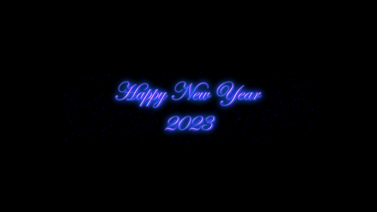 2023年新年快乐文字蓝色烟花显示爆炸4K。贺卡，庆祝活动，派对邀请，日历，礼物，事件，消息，假期，祝愿节日股票视频视频素材画面4