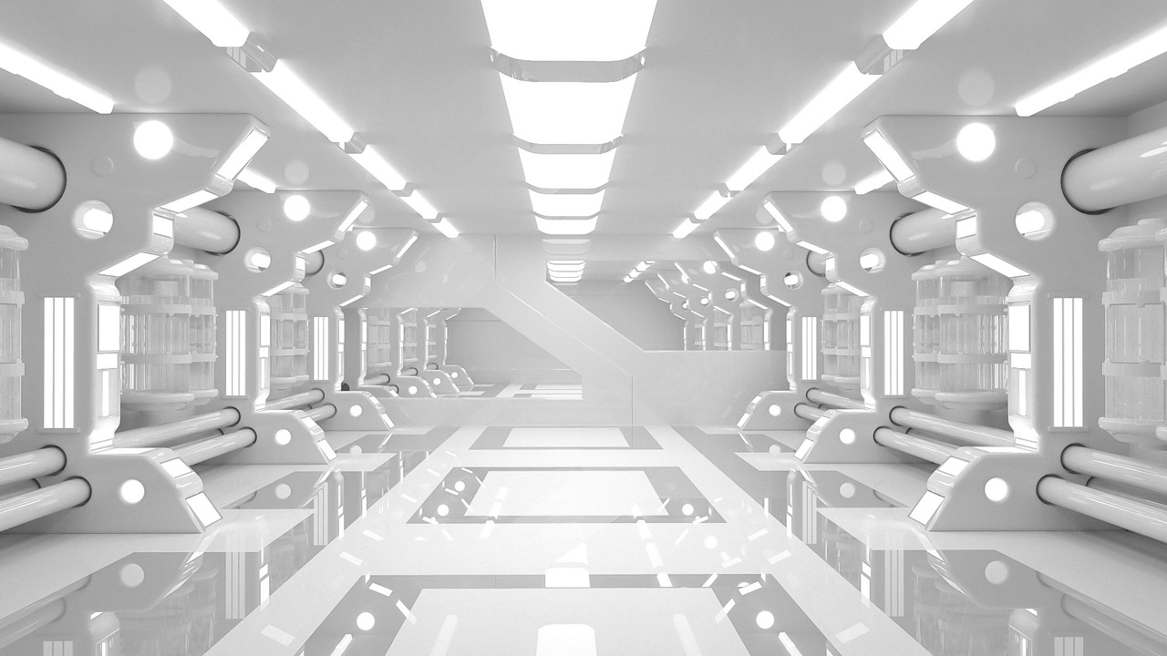 清洁无菌的未来科幻实验室或宇宙飞船内部视频素材画面2