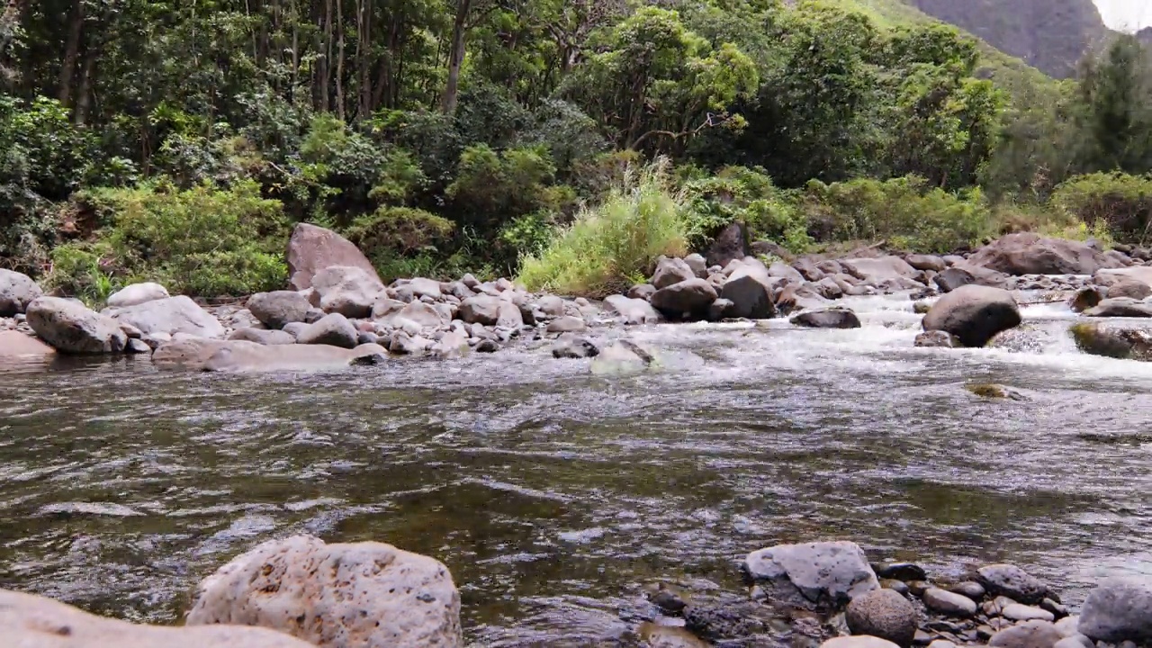 毛伊岛神圣的Iao河。它是夏威夷人民的历史地标和生命象征。超级延时视频。视频素材