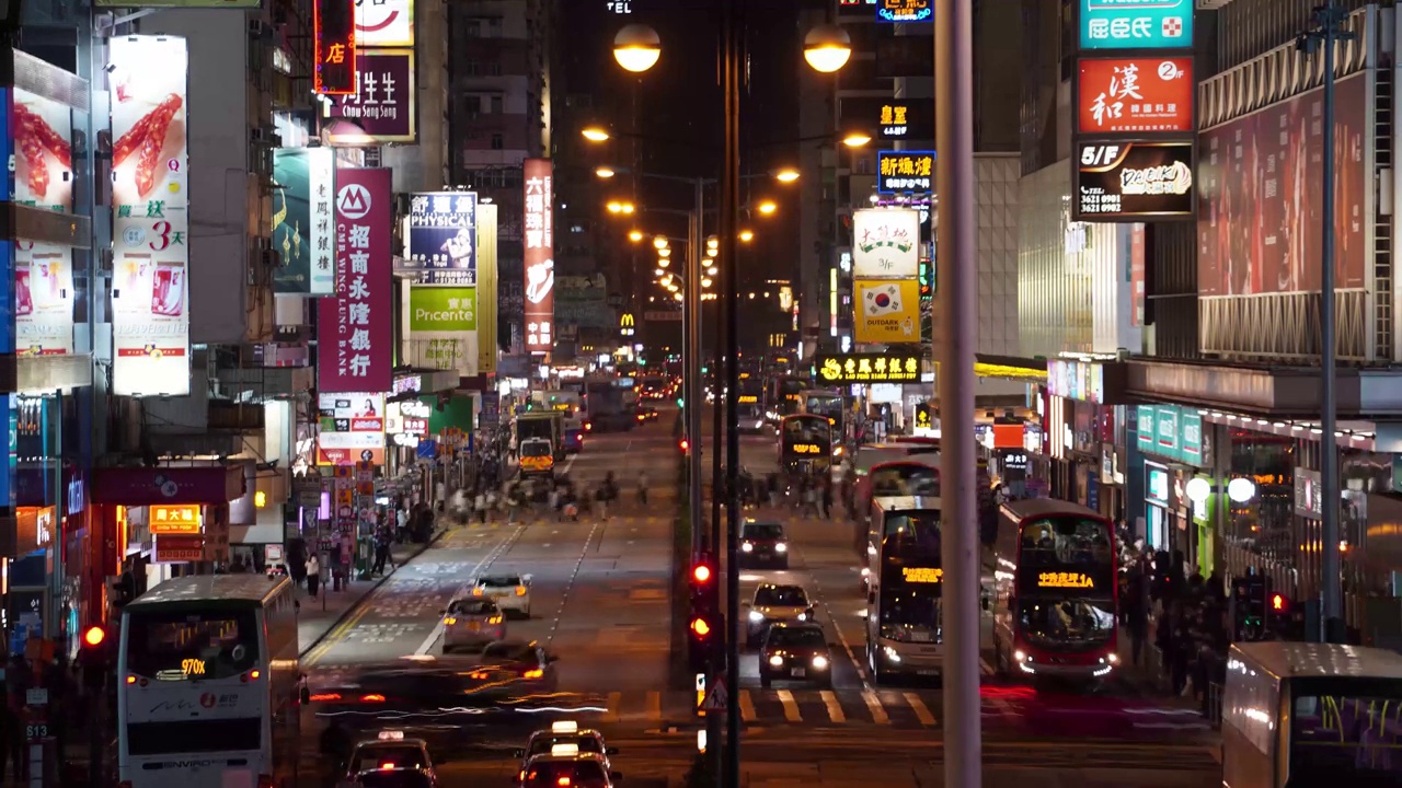 弥敦道招牌及路边夜灯视频素材