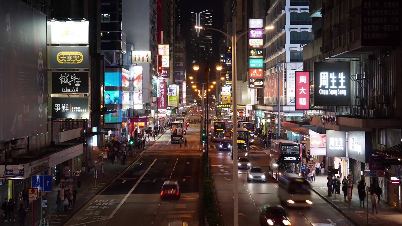 香港旺角弥敦道夜晚繁忙的街道生活城市生活道路交通视频素材