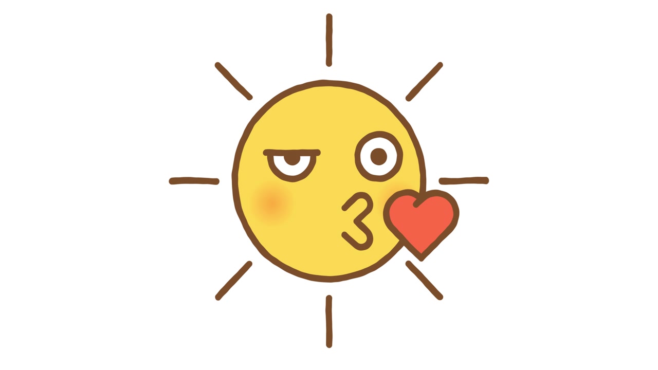 太阳用心地亲吻，眨眼。阿尔法通道视频素材画面3