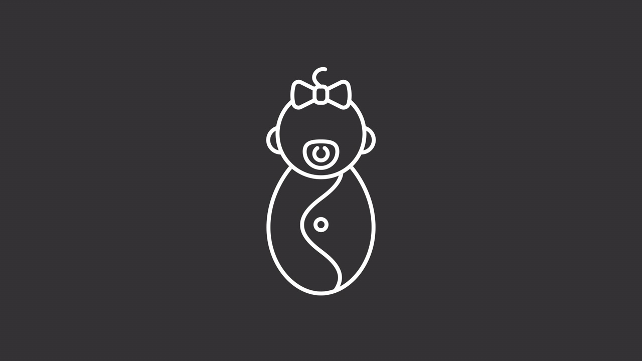 动画女婴白线图标视频素材画面1