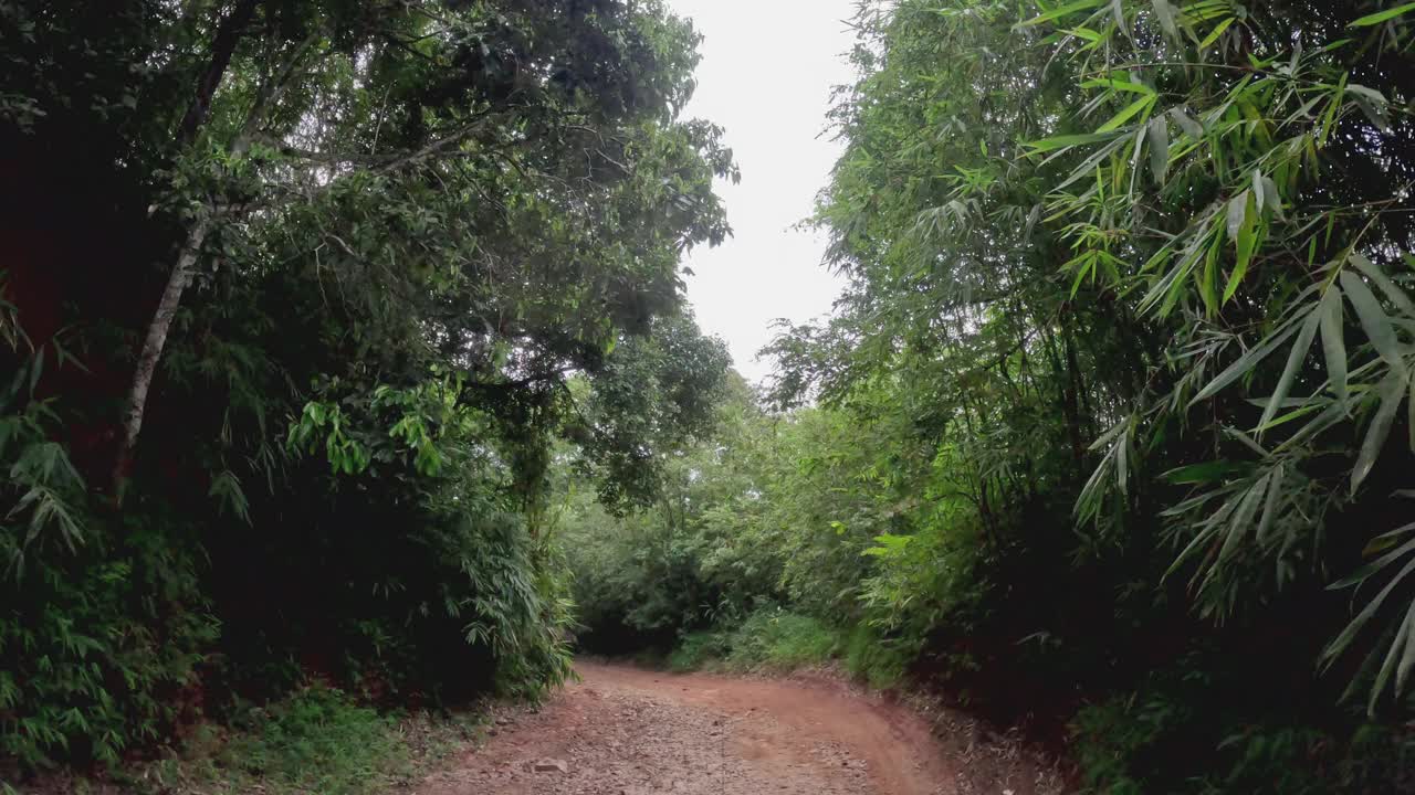 Pov汽车在越野路上行驶，声称是山顶视频素材