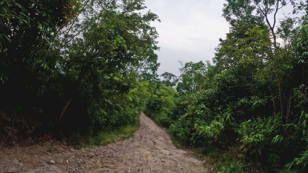 Pov汽车在越野路上行驶，声称是山顶视频素材