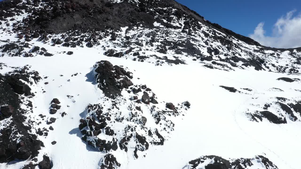 美丽的特写在白雪覆盖的岩石补丁视频素材