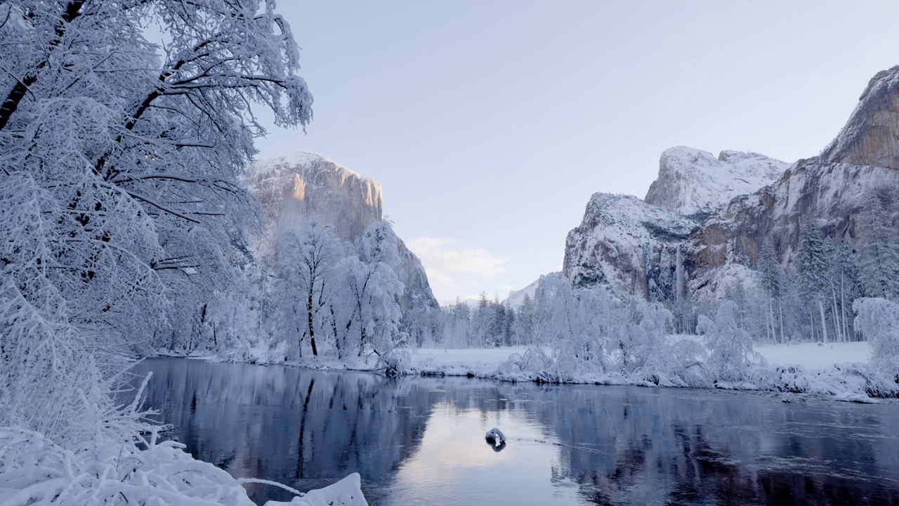 优胜美地国家公园的雪景视频素材