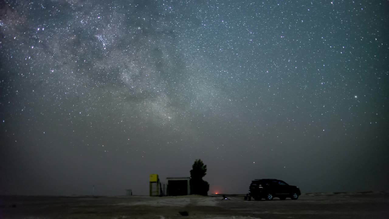 4K银河在沙漠夜间露营的时间推移。视频素材