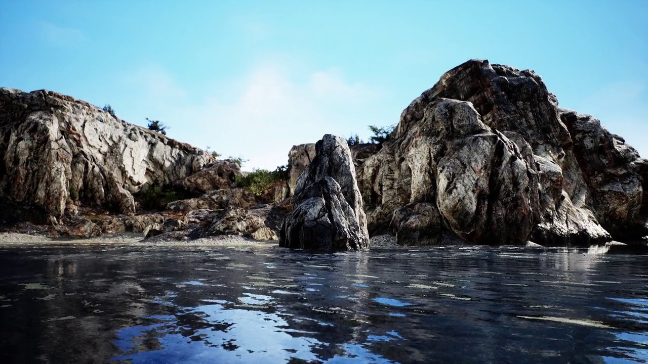 蓝天碧海的热带岩石岛视频素材