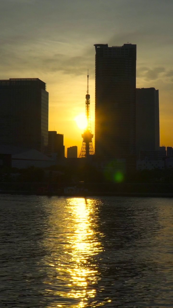 东京塔和黄昏的城市景观。视频素材