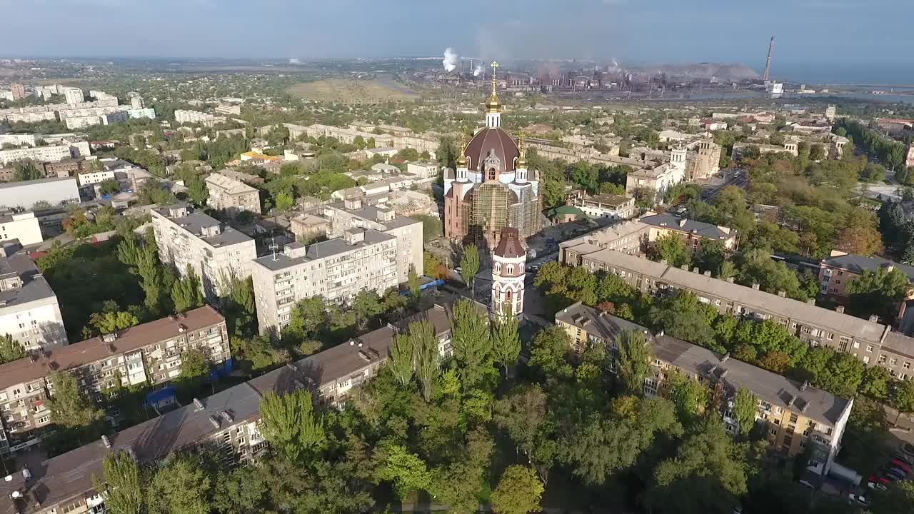 2018年，中央教堂亚速钢和马里乌波尔战前全景图视频下载