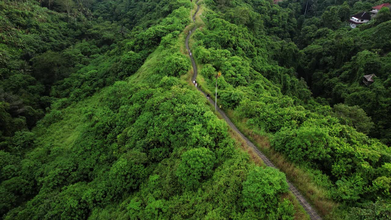 鸟瞰乌布镇坎普汉山脊步道，这是巴厘岛的自然地标之一视频素材