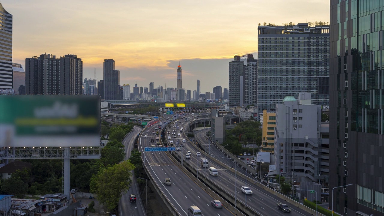 泰国曼谷高速公路上的交通时间间隔视频素材