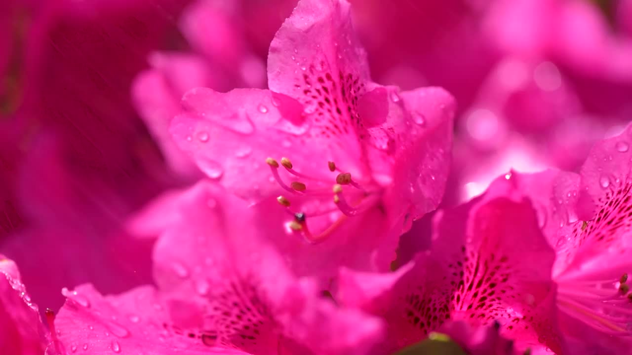 中雨下的杜鹃花视频素材