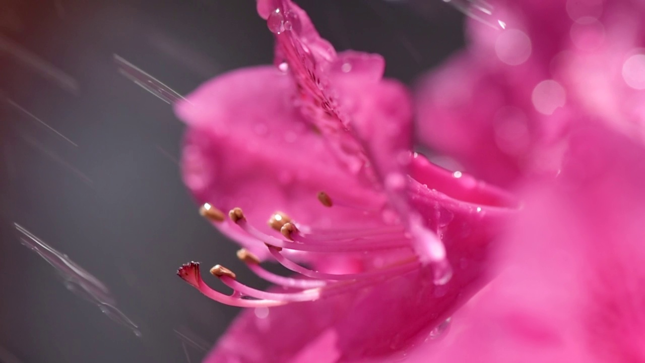 中雨下的杜鹃花视频素材