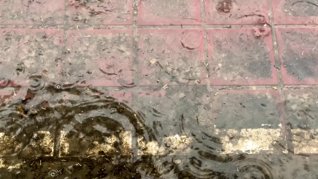 雨滴落在瓷砖地板上视频素材