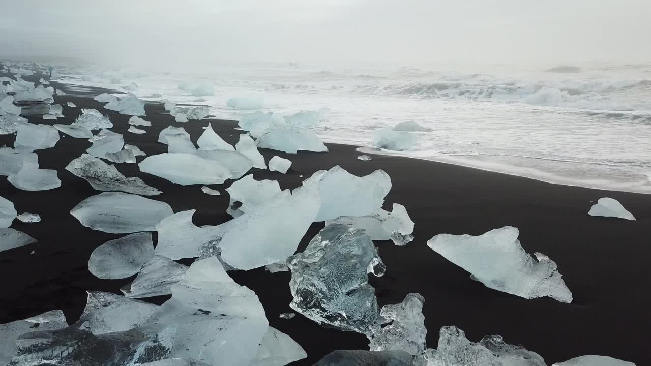 Jokulsarlon钻石海滩无人机视频素材