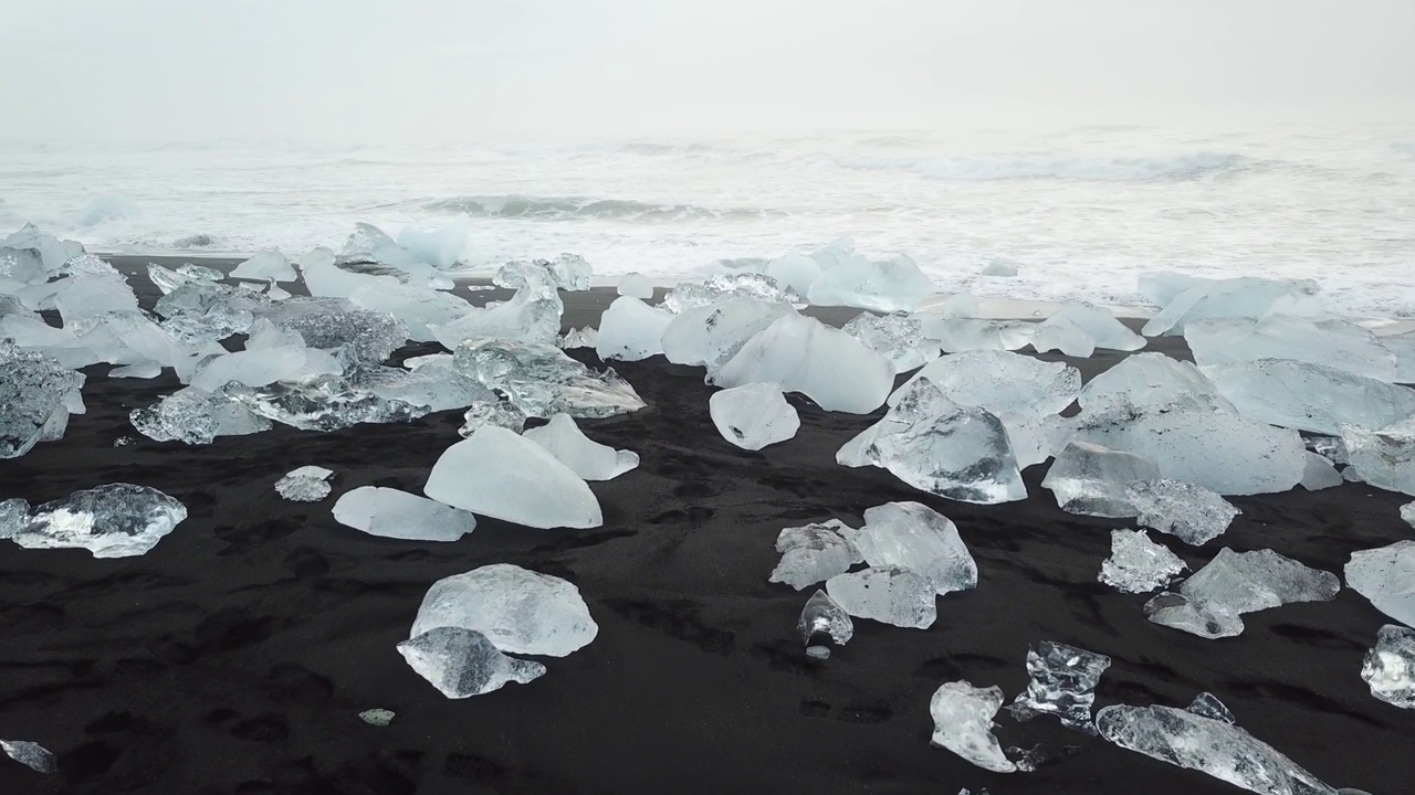 Jokulsarlon钻石海滩无人机视频素材