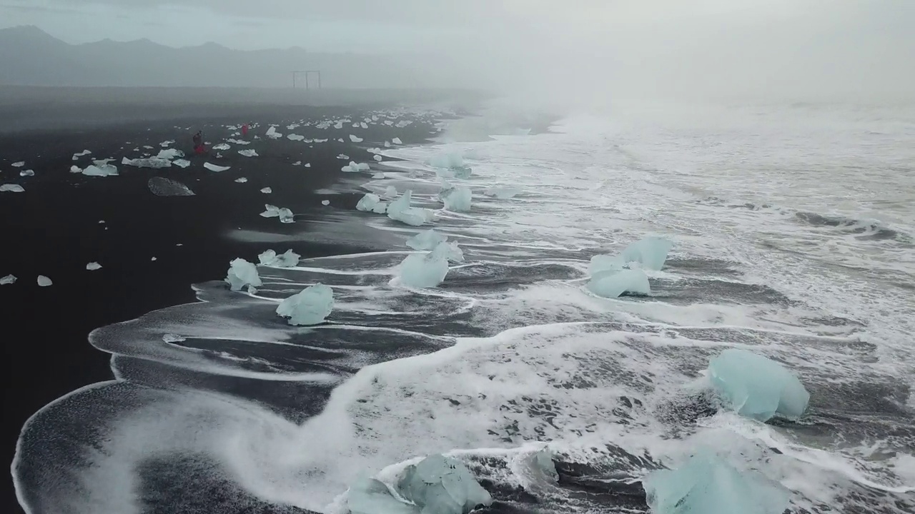 Jokulsarlon钻石海滩无人机视频素材