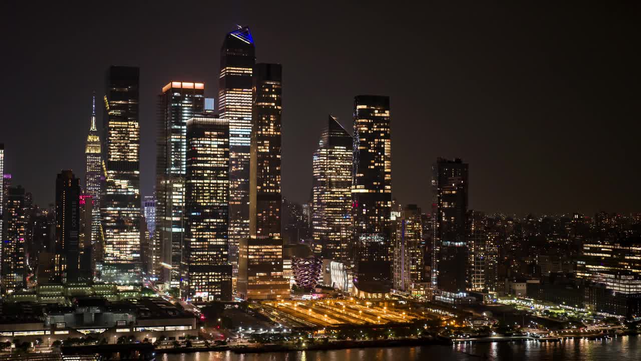 哈德逊广场-夜间鸟瞰图视频素材