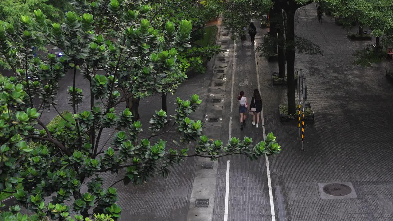 人们在城市中行走的镜头，从上面看。视频素材