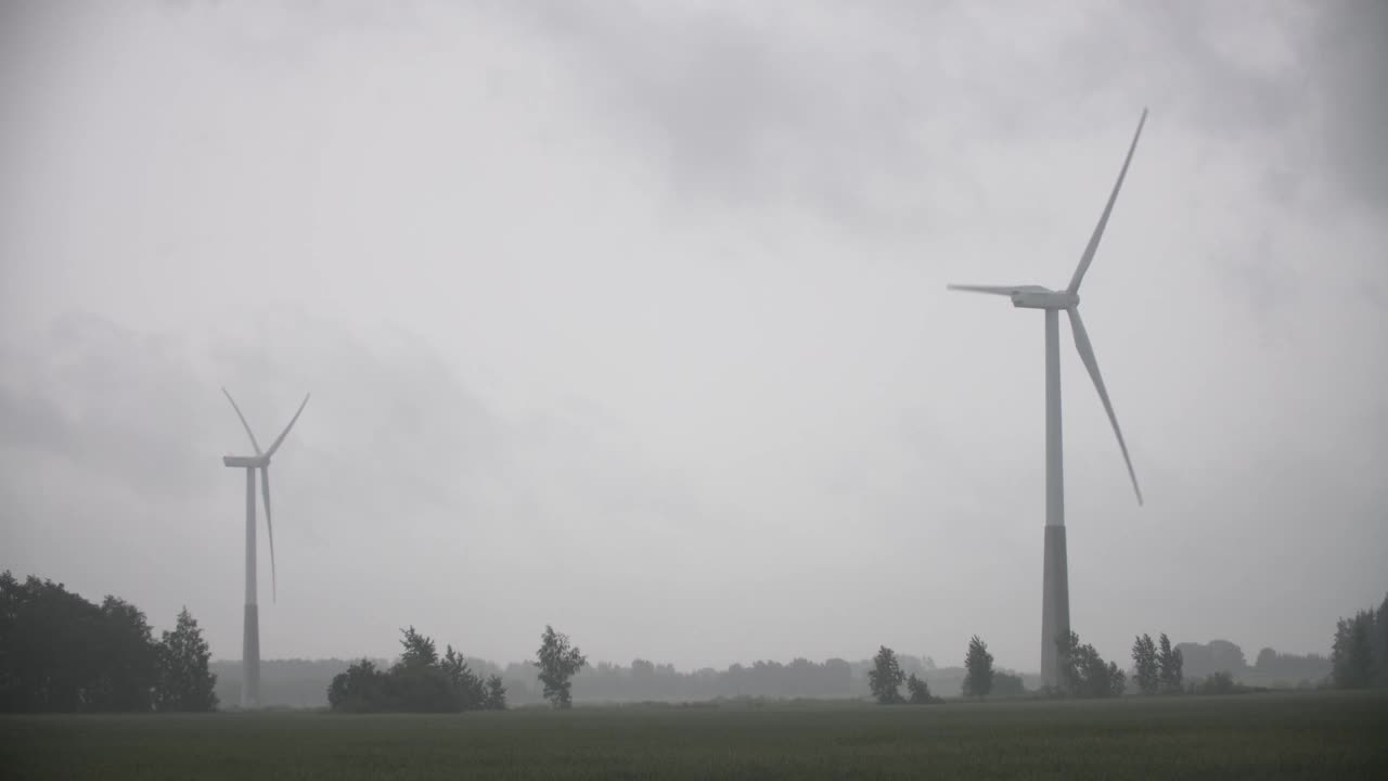 组风车用于在暴雨中发电视频素材