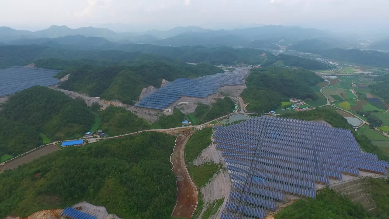 自然、乡村和太阳能电池板/韩国江原道盈月郡视频素材